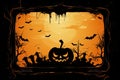 framework of Halloween silhouette background Jack-o\'-Lanter and orange Eerie Glow