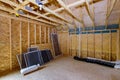 Framing beam of house attic under construction interior a walls ceiling material in wooden frame Royalty Free Stock Photo