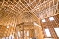 Framing beams view of wood framework a new wooden house under construction