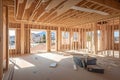 Timber build residential housing construction wood new development architecture wooden framing home unfinished Royalty Free Stock Photo