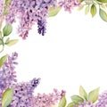 Framing flowers lilacs. Watercolor lilac flowers. Floral Wedding invitation card