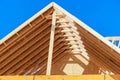 Framing of new residential construction home with a view of the roof. Royalty Free Stock Photo