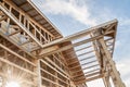 Framing new wooden building structure construction Royalty Free Stock Photo