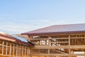 Framing new wooden building structure construction Royalty Free Stock Photo