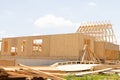 Framing of a new wooden house under construction wooden wall plywood Royalty Free Stock Photo