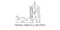 France, Abbeville, Belfries travel landmark vector illustration