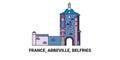 France, Abbeville, Belfries travel landmark vector illustration