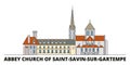 France, Abbey Church Of Saint Savin Sur Gartempe Landmark flat landmarks vector illustration. France, Abbey Church Of