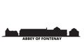 France, Abbey Of Fontenay city skyline isolated vector illustration. France, Abbey Of Fontenay travel black cityscape