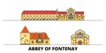 France, Abbey Of Fontenay flat landmarks vector illustration. France, Abbey Of Fontenay line city with famous travel