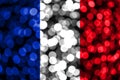 France abstract blurry bokeh flag. Christmas, New Year and National day concept flag