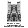 France, Albi, Amiens Cathedral travel landmark vector illustration Royalty Free Stock Photo