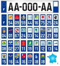 France, all French regional and departmental license plate labels