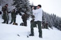 France, Alps - December 6, 2011.Legionnaire performs shooting of legionnaires` training of sappers in the Alps.