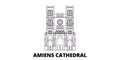 France, Amiens Cathedral Landmark line travel skyline set. France, Amiens Cathedral Landmark outline city vector