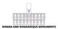 France, Arles, Roman And Romanesque Monuments Landmark line travel skyline set. France, Arles, Roman And Romanesque