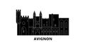 France, Avignon Landmark flat travel skyline set. France, Avignon Landmark black city vector illustration, symbol