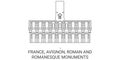 France, Avignon, Roman And Romanesque Monuments travel landmark vector illustration