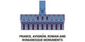 France, Avignon, Roman And Romanesque Monuments travel landmark vector illustration