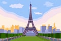 France background. City landmark. Paris tour with famous building and attractions. Tourists travel. Love French capital