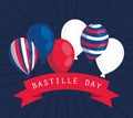 France balloons with ribbon of happy bastille day vector design Royalty Free Stock Photo