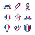 France and bastille day line and fill style icon set vector design Royalty Free Stock Photo