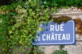 France Beaune 2019-06-20 Closeup authentic vintage steel or metal french street plate, french text - Rue de Chateau on Royalty Free Stock Photo