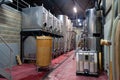 France Beaune 2019-06-20 Modern wine cellar, factory with large metallic clean shine stainless steel tanks for the fermentation.