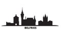 France, Belfries city skyline isolated vector illustration. France, Belfries travel black cityscape