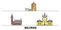 France, Belfries flat landmarks vector illustration. France, Belfries line city with famous travel sights, skyline