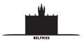 France, Belfries Landmark city skyline isolated vector illustration. France, Belfries Landmark travel black cityscape