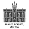 France, Bergues, Belfries, travel landmark vector illustration