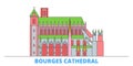 France, Bourges Cathedral Landmark line cityscape, flat vector. Travel city landmark, oultine illustration, line world