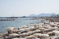 FRANCE, CANNES - AUGUST 6, 2013: A lot of people on the beach ne