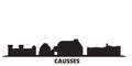 France, Causses city skyline isolated vector illustration. France, Causses travel black cityscape