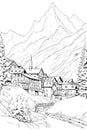 France Chamonix cityscape vector coloring page