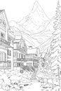 France Chamonix cityscape vector coloring page