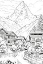 France Chamonix cityscape vector coloring page