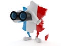 France character looking through binoculars