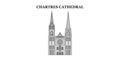 France, Chartres Cathedral Landmark city skyline isolated vector illustration, icons