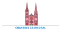 France, Chartres Cathedral Landmark line cityscape, flat vector. Travel city landmark, oultine illustration, line world