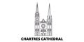 France, Chartres Cathedral Landmark line travel skyline set. France, Chartres Cathedral Landmark outline city vector
