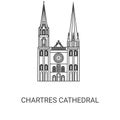 France, Chartres Cathedral travel landmark vector illustration