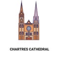 France, Chartres Cathedral travel landmark vector illustration