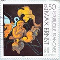 FRANCE - CIRCA 1991: a postage stamp printed in France showing a painting of a bird by the painter, graphic artist and sculptor Ma