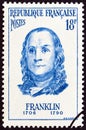 FRANCE - CIRCA 1956: A stamp printed in France from the `Famous Men` issue shows Benjamin Franklin, circa 1956.