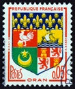 FRANCE - CIRCA 1960: A stamp printed in France from the `Arms of French Towns` issue shows Oran coat of arms, circa 1960.