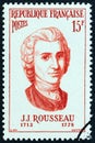 FRANCE - CIRCA 1956: A stamp printed in France from the `Famous Men` issue shows philosopher Jean-Jacques Rousseau, circa 1956.