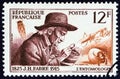 FRANCE - CIRCA 1956: A stamp printed in France from the `French Scientists` issue shows entomologist Jean-Henri Fabre, circa 1956.