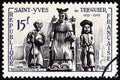 FRANCE - CIRCA 1956: A stamp printed in France shows St. Yves de Treguier patron saint of lawyers., circa 1956. Royalty Free Stock Photo